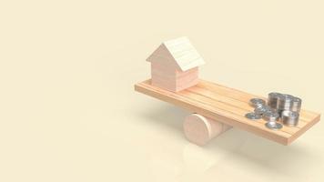 The wood home balance money coins for property or business concept 3d rendering photo