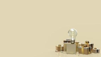 las cajas de regalo doradas y la bombilla para el concepto creativo de representación 3d foto