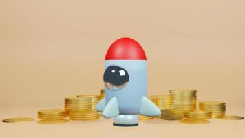 The rocket and gold coins for start up content 3d rendering photo