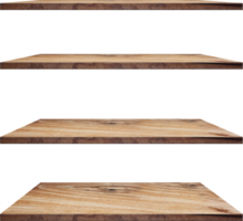 coleção de prateleiras de madeira em um fundo branco isolado, objetos com traçados de recorte para trabalho de design png