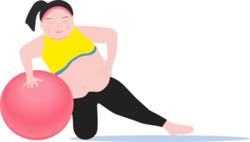 Fat women cardio ball exercises and fitness training. Concept for weight loss of fat burning png