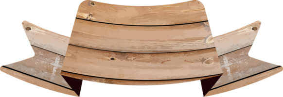 Cartoon brown wooden plate and ribbons. png