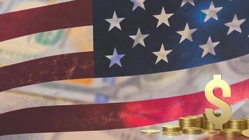 The gold  dollar and gold coins America flag background for business concept 3d rendering photo