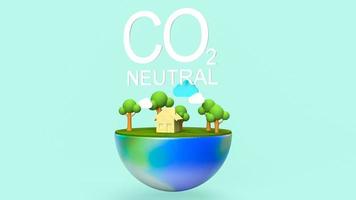 co2 neutral  text and earth for ecology concept 3d rendering photo