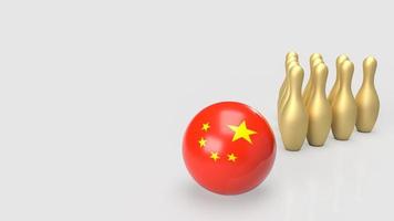 bolos de bola de china y pin de oro para representación 3d de concepto de negocio foto