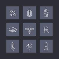 space line square icons, satellite, astronaut, space shuttle, spaceship, rocket, vector illustration