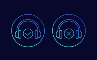 wireless headphones, add and delete line icons vector