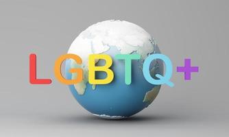 Hands holding, LGBTQ people isolated. cartoon character with globe. Concept of homosexual, gay community, tolerant LGBTQ society. Lesbians and gays as representatives of LGBT people. -3d render photo