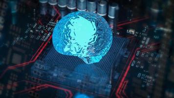 The brain glow light on pcb for sci or technology concept 3d rendering photo