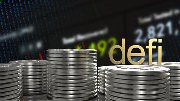 The gold defi text  on silver coins business background  3d rendering photo