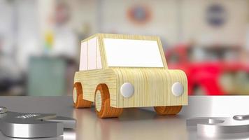 coche de juguete en la mesa en el garaje para servicios de garaje o concepto de automóviles representación 3d foto