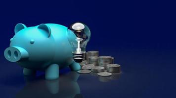 The blue piggy bank and coins on business background 3d rendering photo