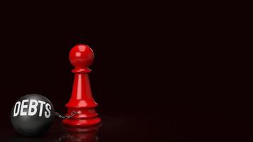 debts and red chess for business concept 3d rendering photo