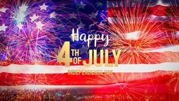 el 4 de julio texto dorado en la etapa unida de la bandera de américa para el concepto de vacaciones o celebración representación 3d foto