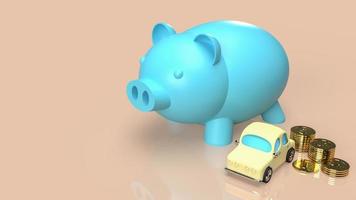 The piggy bank and car for saving concept 3d rendering photo