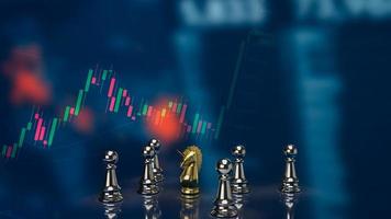 The gold unicorn chess on business background 3d rendering photo