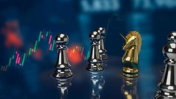 The gold unicorn chess on business background 3d rendering photo