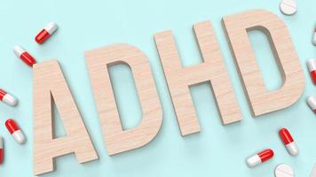 el texto de madera adhd y el fármaco para la representación 3d de contenido médico foto