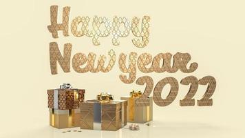 The happy new year  text and gold gift box for business and holiday concept 3d rendering photo