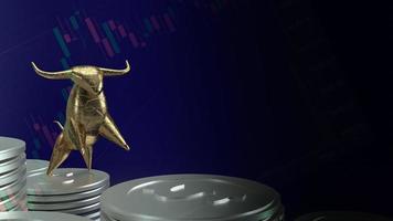 The gold bull and coins for business concept 3d rendering, Bangkok ,Thailand, 02-05-2021. photo