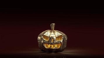 la linterna de calabaza dorada en tono oscuro para el concepto de halloween representación 3d foto