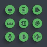 modern payment methods icons set, contactless card, paying with wearable devices vector