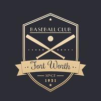 Baseball vintage emblem, logo, badge, gold on dark, vector illustration