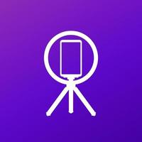 phone on tripod with ring light, vlog recording icon for web vector