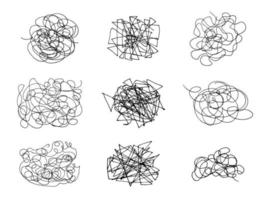 Hand drawn doodle set with abstract tangled scribbles. Vector random chaotic lines. Scribbles collection.