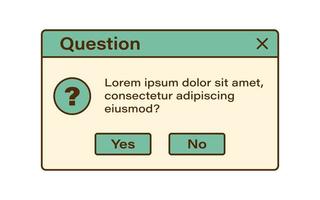 Vector retro vaporwave modal window. Vintage question dialog windows. Nostalgic UI. Retro computer interface. Question message.