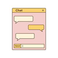 Vector retro chat window with speech bubbles. Nostalgic UI. Retro vaporwave computer interface. Chat template.