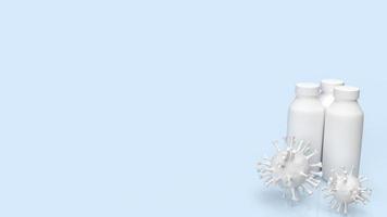 The white vaccine and virus on blue background for sci or outbreak concept 3d rendering photo