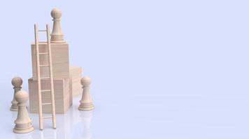 The chess and stair on wood cube for business concept 3d rendering photo