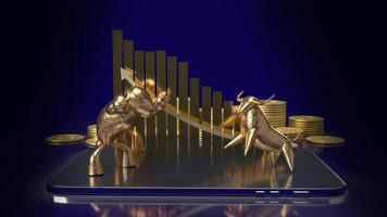 The gold bull and bear for business concept 3d rendering, Bangkok ,Thailand, 02-05-2021. photo