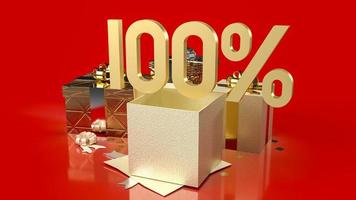 el número de oro por ciento y cajas de regalo sobre fondo rojo para promoción de venta contenido comercial representación 3d foto