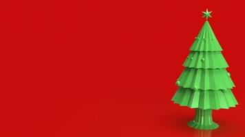 The green Christmas tree on red background for holiday celebration or  promotion business background 3d rendering photo