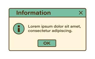 Vector retro vaporwave modal window. Vintage information dialog windows. Nostalgic UI. Retro computer interface. Information message.