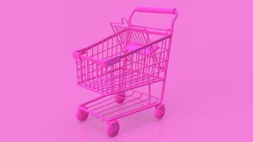 carrito de compras rosa sobre fondo mínimo renderizado 3d foto