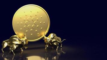 los toros de oro y la imagen de la moneda de cardano para la representación criptográfica o del concepto de negocio en 3d foto