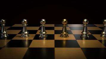 el ajedrez de oro y el ajedrez de plata para la representación 3d del concepto de negocio foto