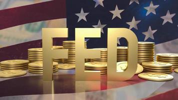 The gold text fed and coins on Usa flag background for business concept 3d rendering photo