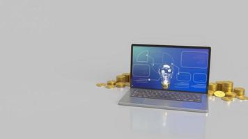 The  light bulb on notebook and gold coins  3d rendering. photo