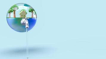 The earth in water drop for world water day or ecology concept 3d rendering. photo