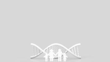 ADN blanco y papel familiar cortados en fondo blanco para la ciencia o el concepto médico de representación 3d foto