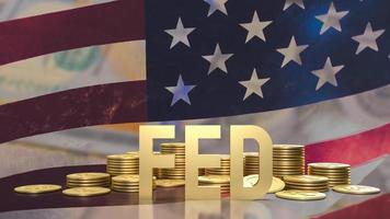 The gold text fed and coins on Usa flag background for business concept 3d rendering photo