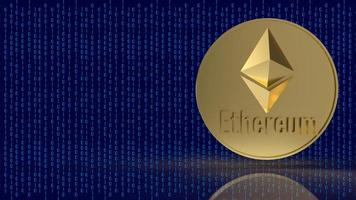 The  ethereum coin  on digital background 3d rendering photo