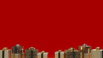 The gold gift box on red background for celebration or holiday concept 3d rendering photo