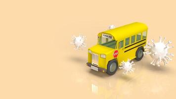 The school bus  and white virus for coronavirus crisis in school concept 3d rendering photo