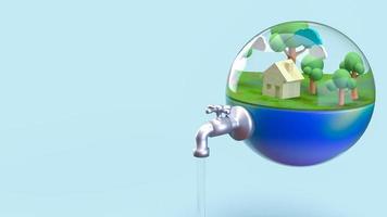 The earth in water drop for world water day or ecology concept 3d rendering. photo