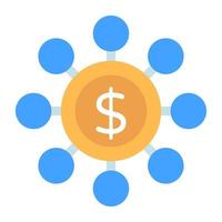 dólar con nodos, concepto de icono de red de dinero vector